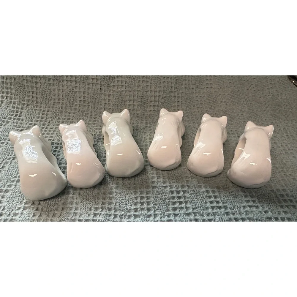 Vintage White Ceramic Pig Napkin Rings Set of 6‎ Glossy Glazed Farmhouse Decor